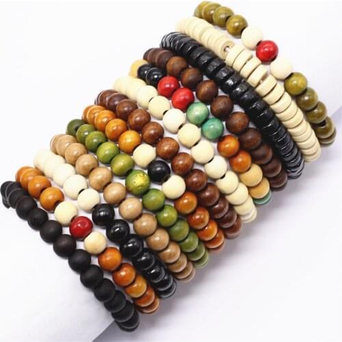 New Punk Trendy Bohemia Wood Beads Bracelet Men Homme Bracelets for Women Jewellery Pulsera Hombre Erkek Bileklik Bijoux 2019