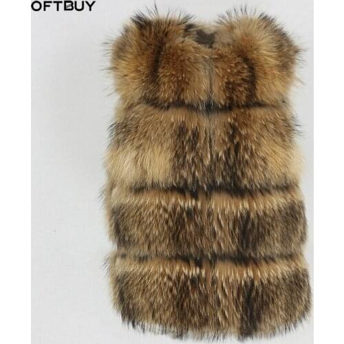 OFTBUY 2020 New Winter Jacket Vest Women Big Fluffy Real Fur Coat Natural Raccoon Fur Thick Warm Outerwear Streetwear Waistwear
