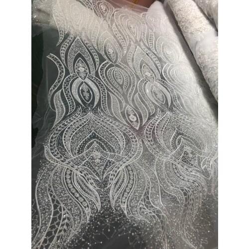 Wholesale And Retail Wedding Lace Sequins Fabric L-108881 shinning African beaded embroidered lace Fabric