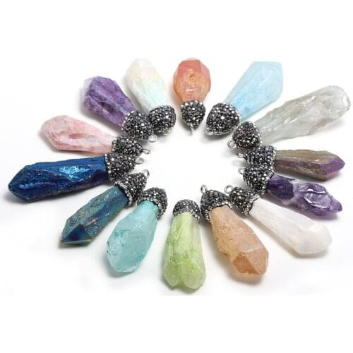 Natural Stone Crystal Necklace Pendant Irregular Natural Crystal Pendant for Jewelry Making DIY Necklace Size 10x30-15x40mm