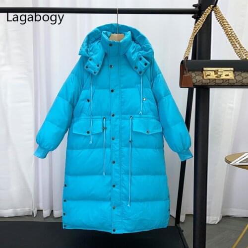 Lagabogy 2021 New Winter Coat Women Hooded 90% White Duck Down Parka Female Long Loose Warm Puffer Jacket Snow Windproof Outwear