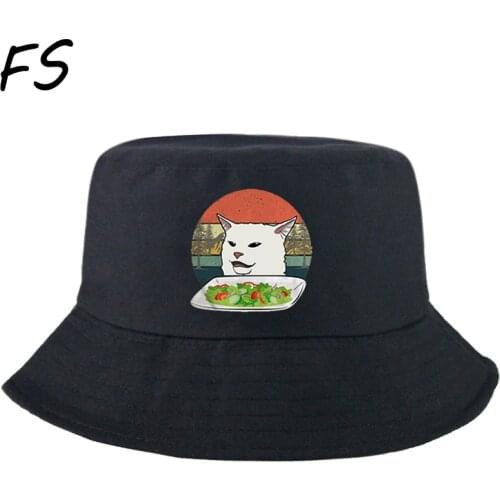 Unisex Bucket Hat Women Men Funny Japan Anime Cat Dog print Outdoor Fishing Cap Cotton Sunscreen bob Hat Fisherman Cap boy girls