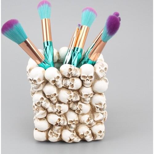 Resin 3D Skull Storage Box Figurine Skeleton Makeup Pen Holder Flower Pot Home Office Organizer Stationery Container Flowerpot