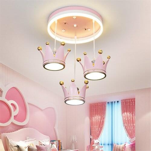 Nordic Childrens Room Pink Crown Ceiling Lights Bedroom Study Home Decoration Lamp Model Room Princess Room Girl Ceiling Lamps