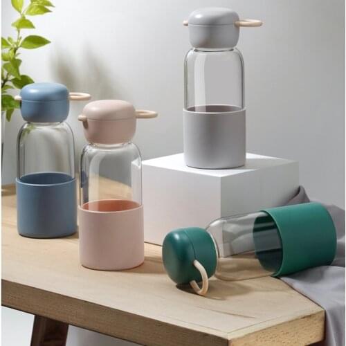 Simple Glass Water Bottle Portable Transparent Bottle Fruit Juice Leak-proof Outdoor Sport Travel Camping Bottle