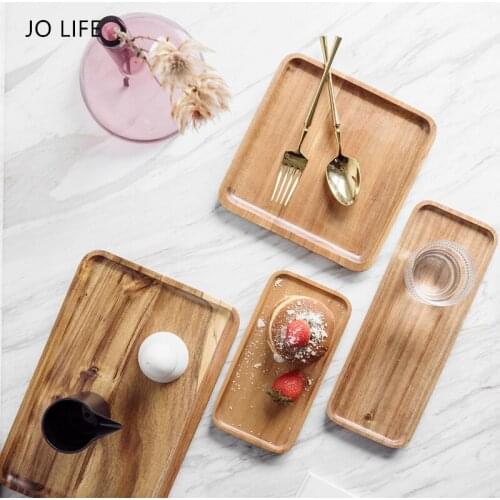 JO LIFE Rectangle Wood Storage Tray Kitchen Tableware Steak Dish Food Snack Fruit Japanese Plate