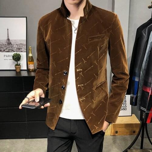Luxury Velvet Men Blazers 2021 Spring Stand-up Collar Wedding Business Suit Jackets Casual Dress Coat Streetwear Social Jacket