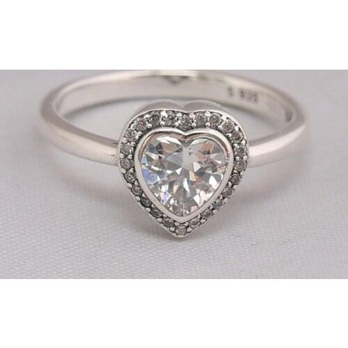S925 Silver Sparkling Love Heart With Crystal Ring For Women Wedding Party fit Lady Fine Jewelry