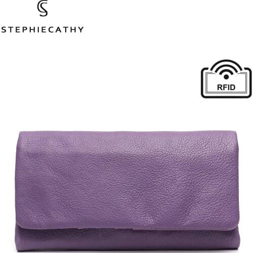 SC Brand Design Genuine Leather Long Wallet For Women Simple Style Multi-pockets Card Holder Female Daily Functional Coin Purses