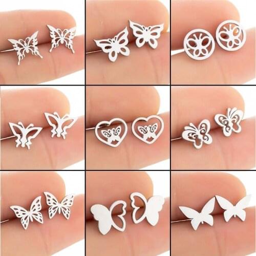 Hot Sale Stainless Steel Butterfly Stud Earring For Women Girls Fashionable Cheap Tiny Small Earrings Everyday Casual Jewelry