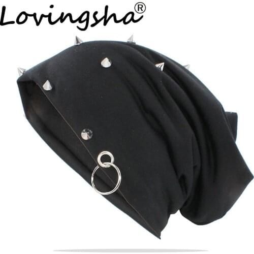 LOVINGSHA New Fashion Men Women Hat With Rivet Unisex Brand Caps Hip Hop Beanies Casual Adult Thick Winter Warm Bonnet Hat HT158