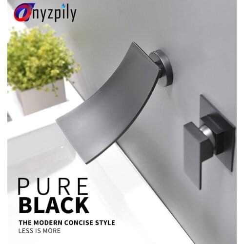 Black Bathroom Basin Faucet Chrome Sink Faucet Waterfall Spout Wall Mounted Brass Single Handle Basin 180 Rotation Mixer