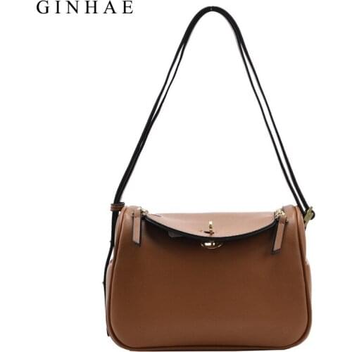 GINHAE Box Shaped Handbag Lychee Pattern Women Messenger Bag Fashion Female PU leather Shouder bag Luxury Designer Crossbody Bag