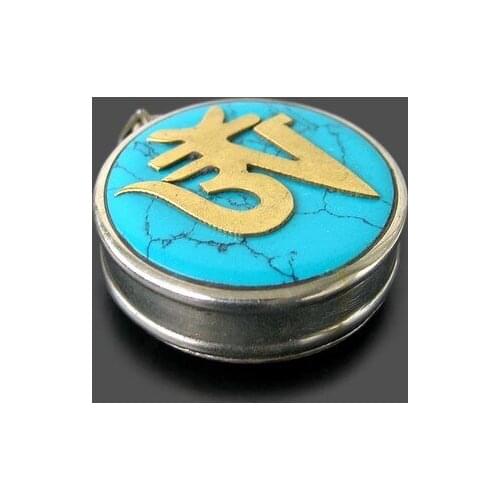 Tibetan Jewelry Nepal handmade inlay turquoise coral carved charming buddhist word round pendant