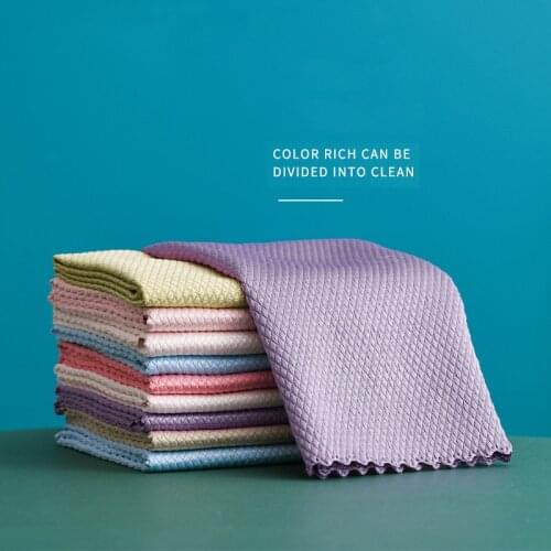 Microfiber Cleaning Cloth Fish-Scale Pattern Kitchen Anti-Grease Wiping Rags Super Absorbent Home Wash Dish Glass Cleaning Towel