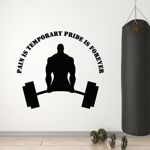 Gym Vinyl Wall Decal Home Gym Fitness Pain Is Temporary Bodybuilding Window StickerDumbbell workout Art Mural Wallpaper M315