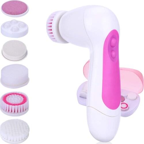 6 in 1 360 Rotating Face & Body Cleansing Brush,2 Speeds Cleaner Machine Shower Back Spin Brush Skin Care Tools With Carry Case