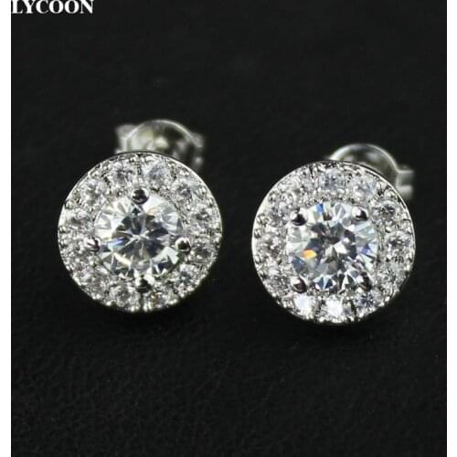 LYCOON fashion women round crystal Stud Earrings prong setting Cubic Zirconia silver plated earrings wedding Jewelry YYR26
