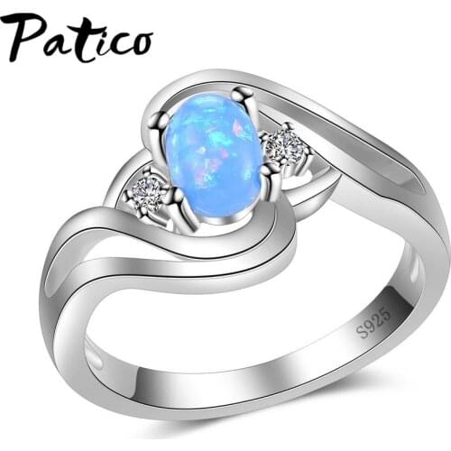 Fashion Natural Blue Fire Opal Genuine Ring Solid 925 Sterling Silver For Women Color Gem Stone Rings Fine Jewelry