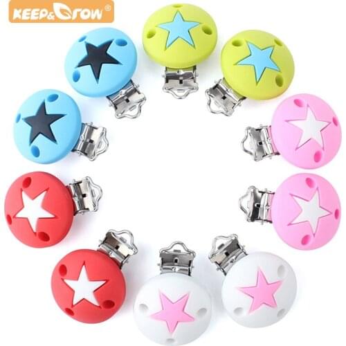 Keep&Grow 1pc Round Silicone teether Star metal Clip Pacifier silicone rodent DIYAccessories Anti-drop Pacifier Holder