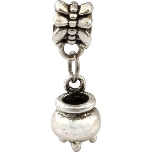 100pcs Zinc Alloy Witchs Cauldron Pot Halloween 3D Pendants Charms European Bracelet 25 mm x 6.5 mm A12326
