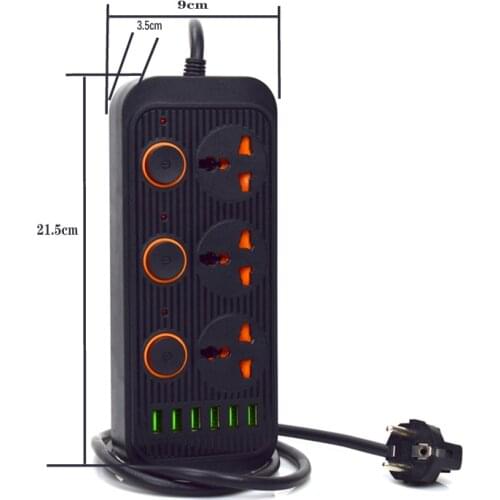 2 Round Pin EU RUS Plug Power Board Switch Universal Socket 6 USB Electrical Extension 1.8M Wired Network Filter