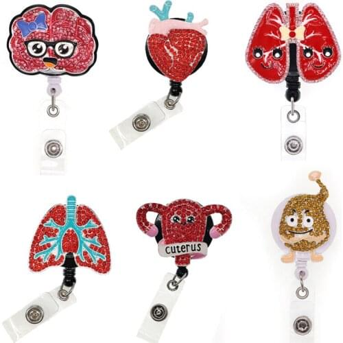 20pcs/Lot Human Organs Brain Heart Lungs Uterus Stomach Nurse Badge Reel Retractable Hospital Accessories Badge Reel With Clip