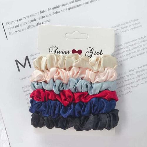 6Pcs/Set Silk Scrunchie Ponytail Holder Elastic Ties Hair Bands Satin Ropes