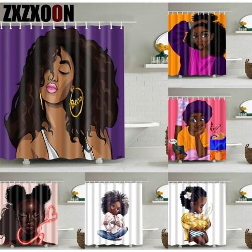 African American Women Beauty Sexy Lovely Black Girl Afrocentric Waterproof Bathroom Shower Curtain Set Waterproof Polyester