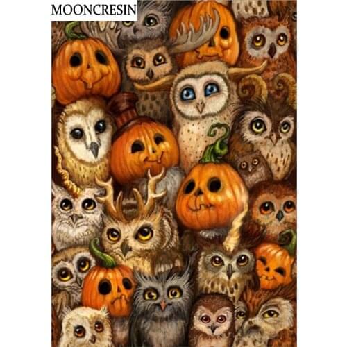 5D Diy Diamond Painting Owl & Pumpkin Cross Stitch Kit Diamond Embroidery Full Square Diamond Mosaic Crafts Halloween Decoration