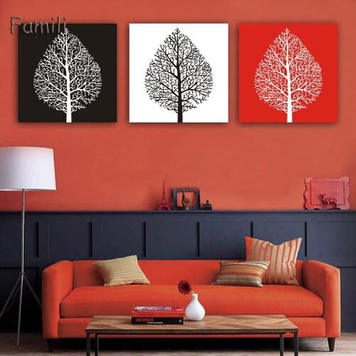 Unframed Abstract black and red and white still life 3 panels canvas wall art tree oil paintings for living room wall pictures