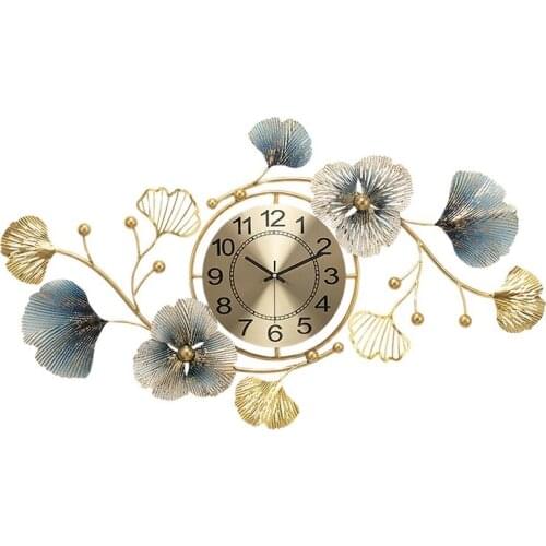Large Wall Clock Modern Design Metal Living Room Decoration Golden Wall Watches Home Decor Luxury Creative Art Ginkgo Leaf Clock