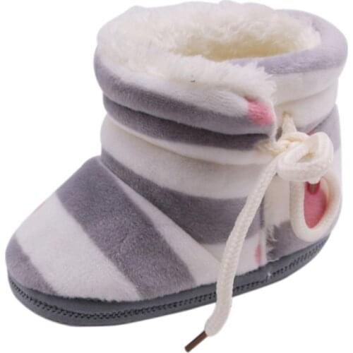 2021 Baby Winter Boots Newborn Baby Girl Boots Soft Warm Stripe Baby Side Straps Cotton Shoes