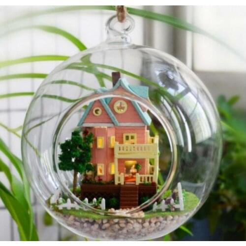 Wood model DIY glass ball wooden doll house miniature dollhouse with lights