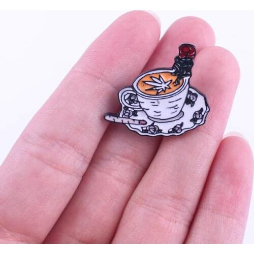 DIY Cartoon Rose Leaf Coffee Badges On Clothes Lapel Pins Brooches Jeanm Jackets T-shirt DIY Jewelry Accessories