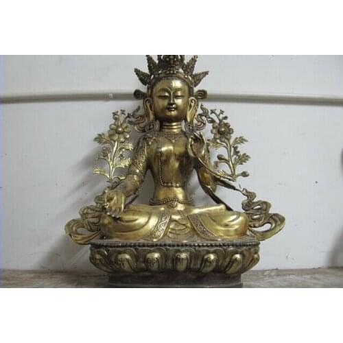 Fast shipping USPS to USA S0498 27 Tibet Folk Buddhism Bronze Gild White TaRa Bodhisattva Kwan-Yin Buddha Statue