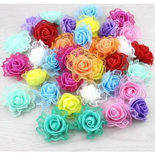 50Pcs Artificial Foam Lace Rose Peony Flower Heads Bulk Craft for Wedding Christmas Party Decor