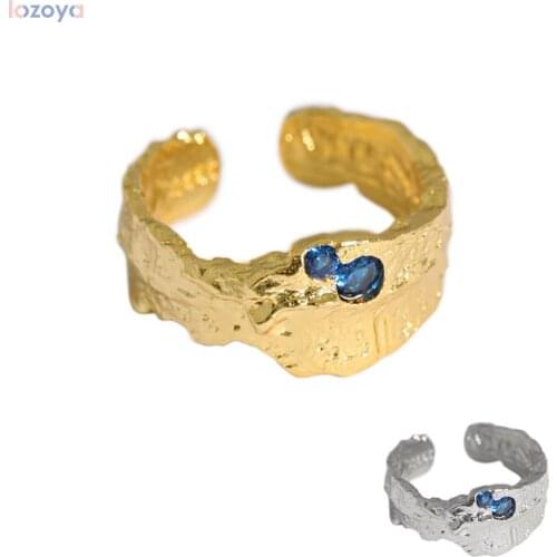 LOZOYA 925 SterlingCircle Rock Punk Silver Gold Resizable Blue Rings Women Adjustable Wedding Rock Punk Wedding Jewelry