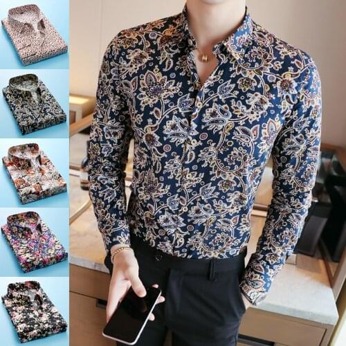 Men Shirts long Sleeve Male Business Casual Printed Fashion Formal Dress Shirts Slim Fit Masculina Camisa Plus Size