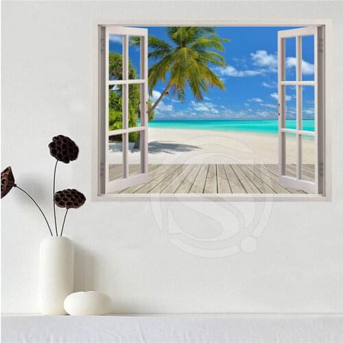 Custom canvas poster Beach of the Caribbean in the window poster cloth fabric wall poster print Silk Fabric Print SQ0611-LQ05