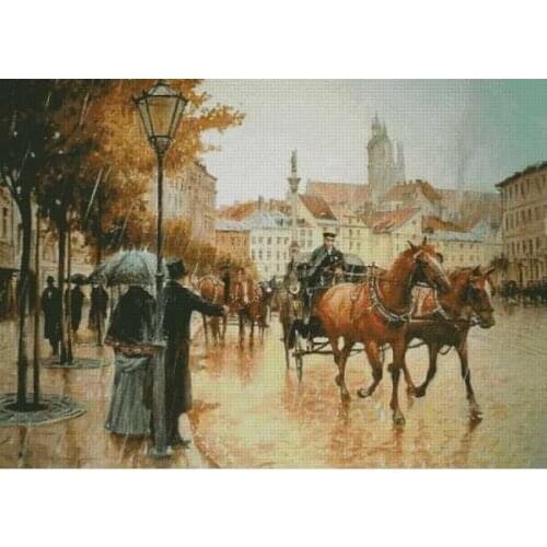 Carriage on the streets of london Cross Stitch Kits Top Quality Embroidery Needlework 14CT Unprinted DIY Handmade Art Decor