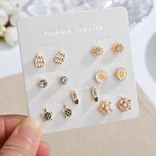 BUDROVKY Version of Earrings Combination Set Cartoon Cute Rainbow Unicorn Earrings School Girl Earrings Trendy 2020