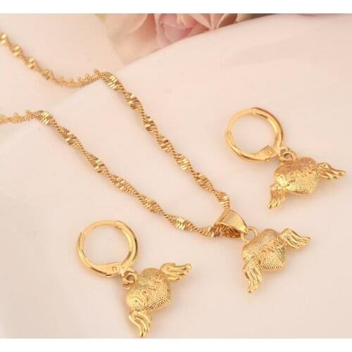 Bangrui Heart Jewelry sets Classical Necklaces Earrings Set Gold Color & Brass,Arab/Africa Wedding Brides Dowry