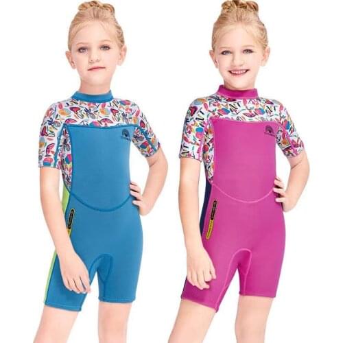 Neoprene Short Sleeves Kids Wetsuits Diving Suits For Girls Children Rash Guards One Pieces Surfing Swim Snorkel Children