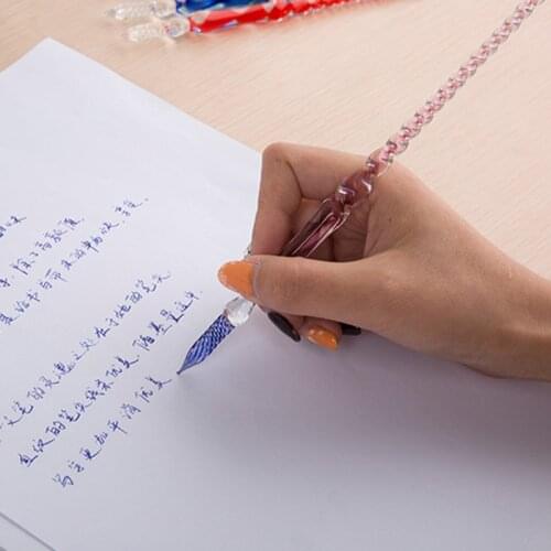New Vintage Portable Glass Dip Dipping Pen Holder Fountain Pens Handmade Transparent Glass Signature Filling Ink Dip Writing Pen