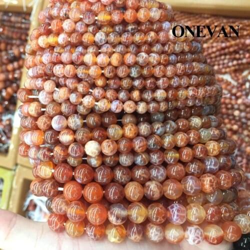 ONEVAN Natural A+ Fire Agate Beads 6mm 8mm 10mm Smooth Round Stone Bracelet Necklace Jewelry Making Diy Accessories Gift Design