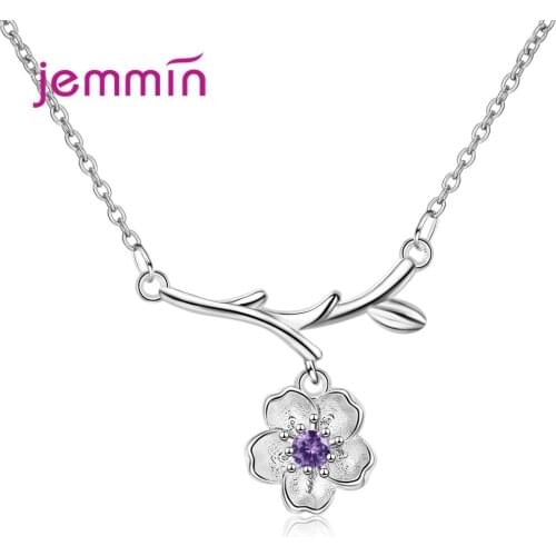 New Fashion Women Charm Cherry Blossoms Necklace For Sale 925 Sterling Silver Flower Pendant Necklaces For Wholesale