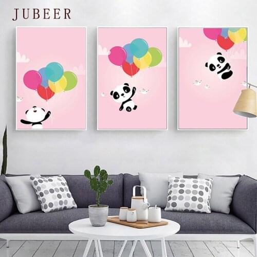 Scandinavian Poster Cute Pink Panda Balloon Decorative Painting for Children Room Wall Art Canvas Prints Modern Home Decor