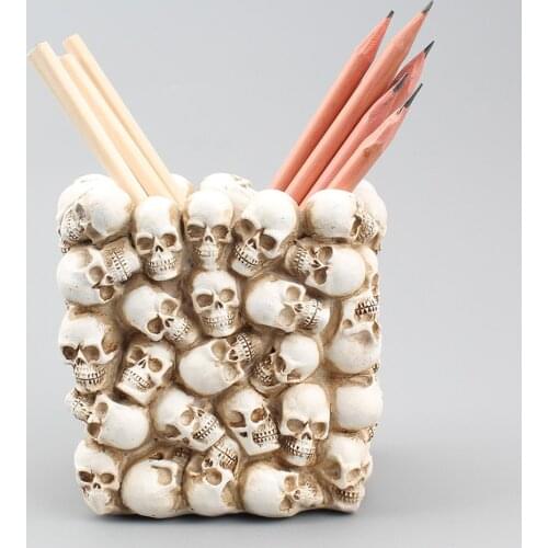 Resin Storage Box Figurine Skeleton Desk 3D Skull Heads Ornament Office Organizer for Household Bedroom Ornaments