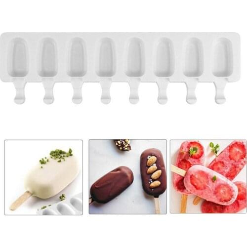 Portable 8 Hole Silicone Ice Cream Mould Ice Cube Tray Popsicle Barrel DIY Mold Dessert Ice Cream Mold with 50pcs Wood Sticks